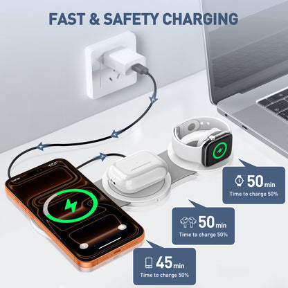 3-in-1 Wireless Charging Station for iPhone, 15W Fast Charger Stand for iPhone 16/15/14/13/12 Pro Max, Compatible with AirPods 3/2/Pro and Apple Watch Series 9/8/7/6/SE/5/4