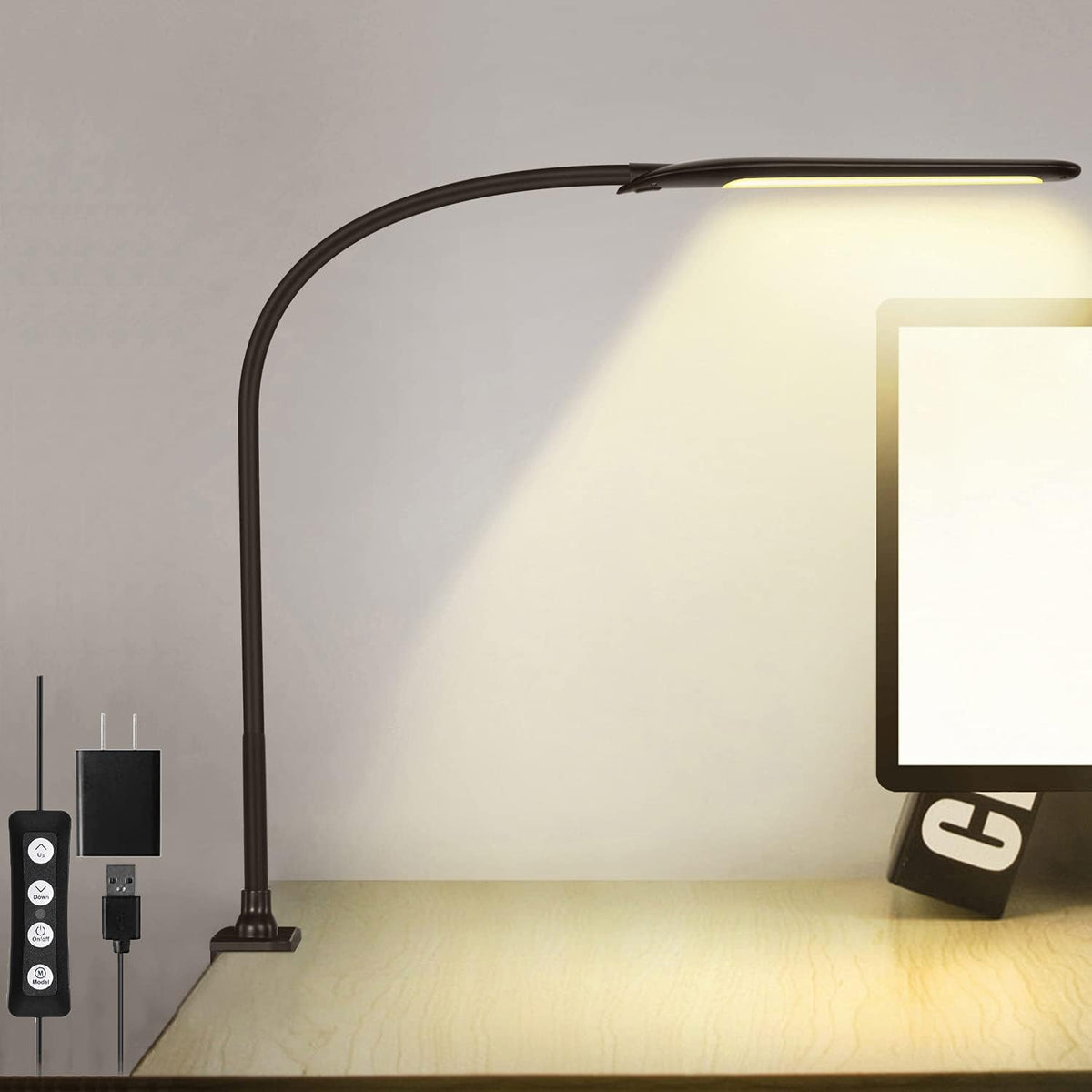 Adjustable Desk Lamp with Clamp for Home Office - Flexible Gooseneck Architect Lamp with 10 Brightness Levels, 3 Color Modes, Eye-Caring Design for Study, Reading, and Work