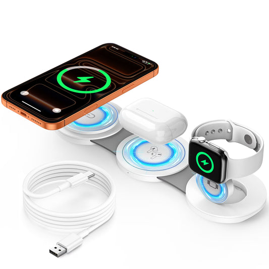 3-in-1 Wireless Charging Station for iPhone, 15W Fast Charger Stand for iPhone 16/15/14/13/12 Pro Max, Compatible with AirPods 3/2/Pro and Apple Watch Series 9/8/7/6/SE/5/4