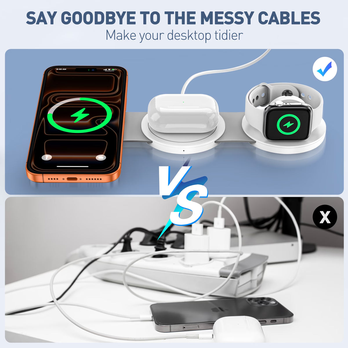 3-in-1 Wireless Charging Station for iPhone, 15W Fast Charger Stand for iPhone 16/15/14/13/12 Pro Max, Compatible with AirPods 3/2/Pro and Apple Watch Series 9/8/7/6/SE/5/4