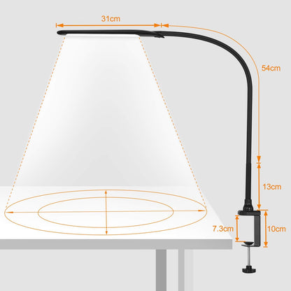 Adjustable Desk Lamp with Clamp for Home Office - Flexible Gooseneck Architect Lamp with 10 Brightness Levels, 3 Color Modes, Eye-Caring Design for Study, Reading, and Work